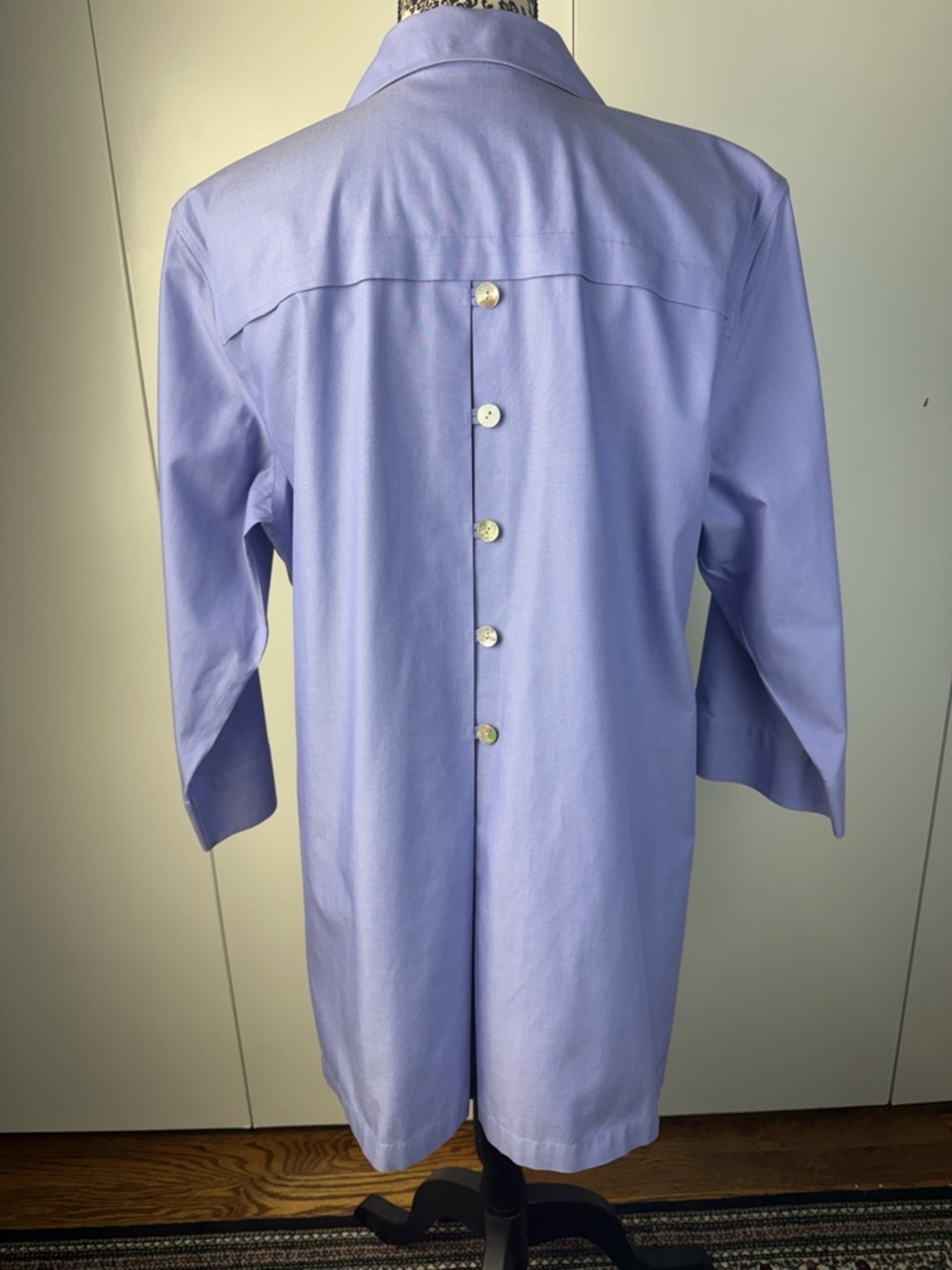 Foxcroft Periwinkle blue Button-Down Shirt with Three Faux Buttons - Picture 3 of 3